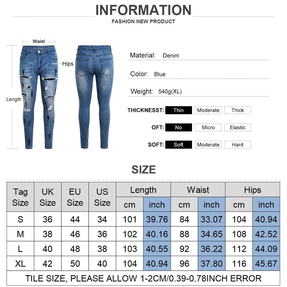 Slim Ripped Stitching Skinny Jeans for Men