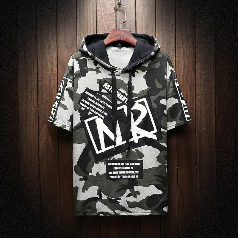Camo Graphic Hoodie for Youth Students, Loose Fit T-Shirt