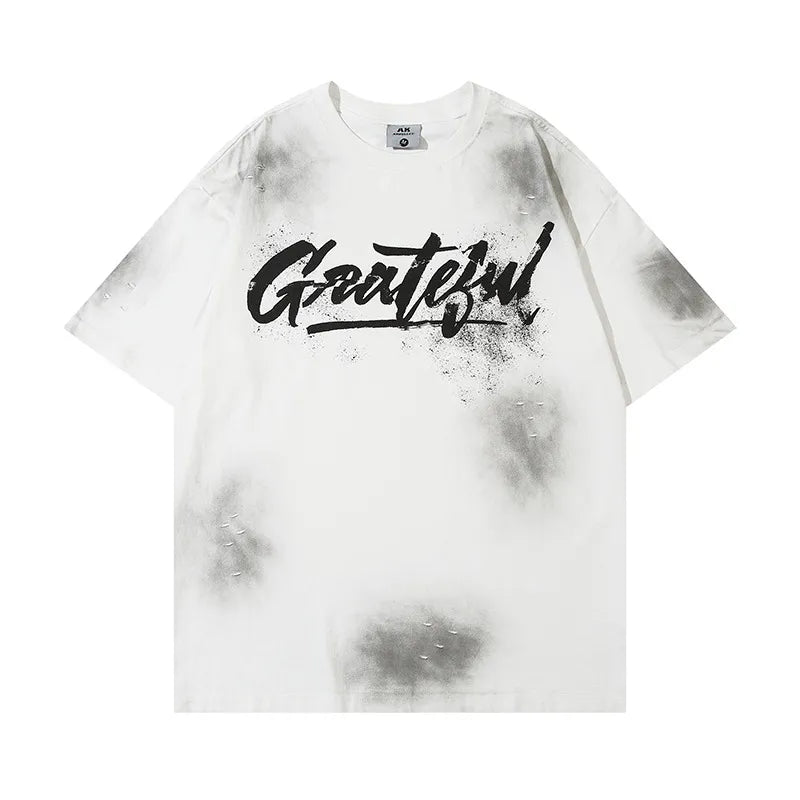 Men's Graphic Letter Print Distressed Casual Short Sleeve T-Shirt