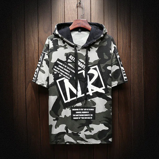 Camo Graphic Hoodie for Youth Students, Loose Fit T-Shirt