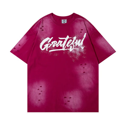 Men's Graphic Letter Print Distressed Casual Short Sleeve T-Shirt