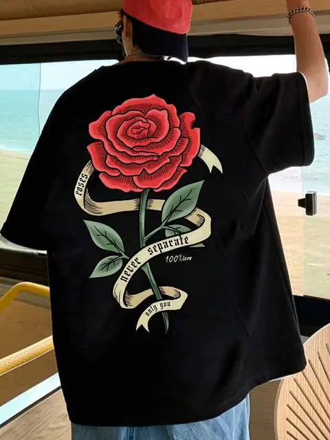Men's T-Shirt with Red Rose Pattern, Funny Graphic Tee