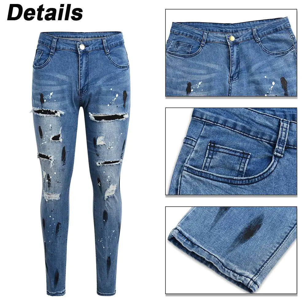 Slim Ripped Stitching Skinny Jeans for Men