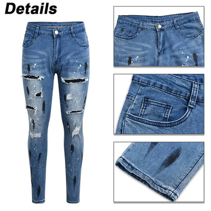 Slim Ripped Stitching Skinny Jeans for Men