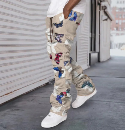 Stretch Butterfly Print Stacked Jeans for Men (Single)