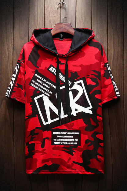 Camo Graphic Hoodie for Youth Students, Loose Fit T-Shirt